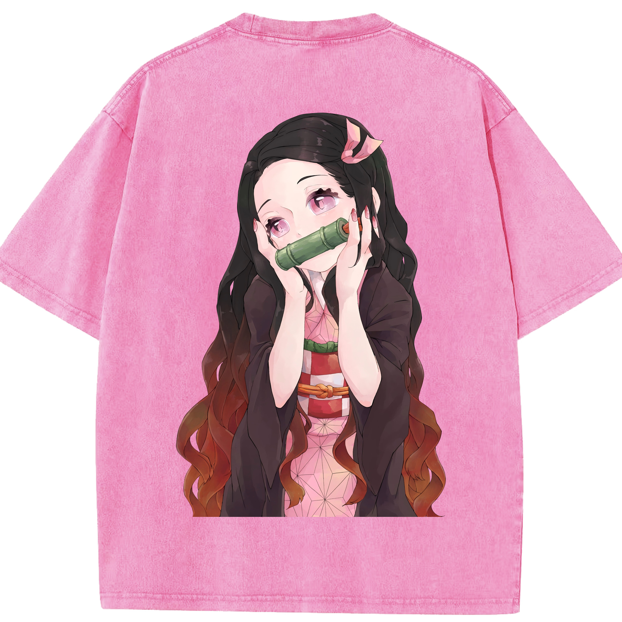 （画像用） 鬼滅の刃（きめつのやいば）竈門 禰󠄀豆子／かまど ねずこ Kamado Nezuko 綿100% ヴィンテージ風 半袖Tシャツ（背面プリント）